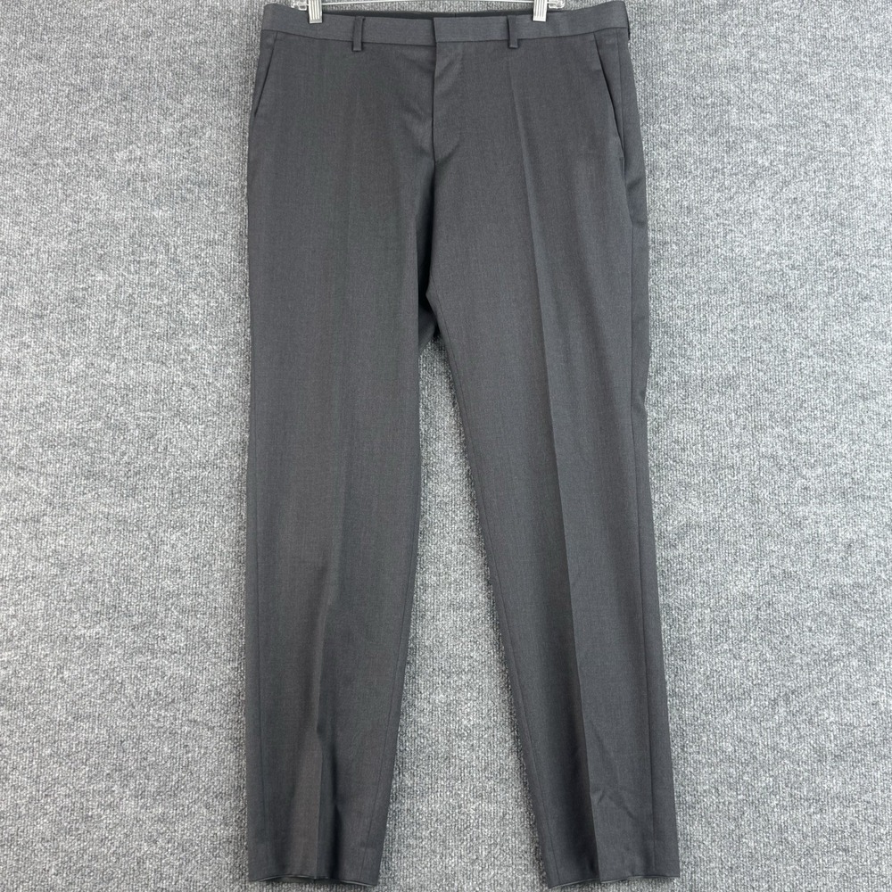 BOSS Hugo Boss Dress Pants Mens 36x32 Gray 100% Virgin Wool Flat Front Trousers